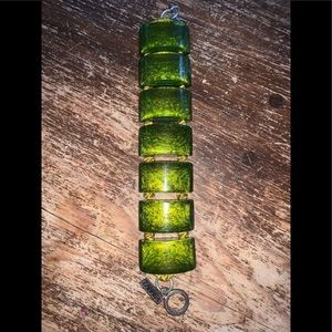 VINTAGE ZAHARA green with 22K GOLD LEAF LUCITE BAR LINK bracelet, RARE!!!